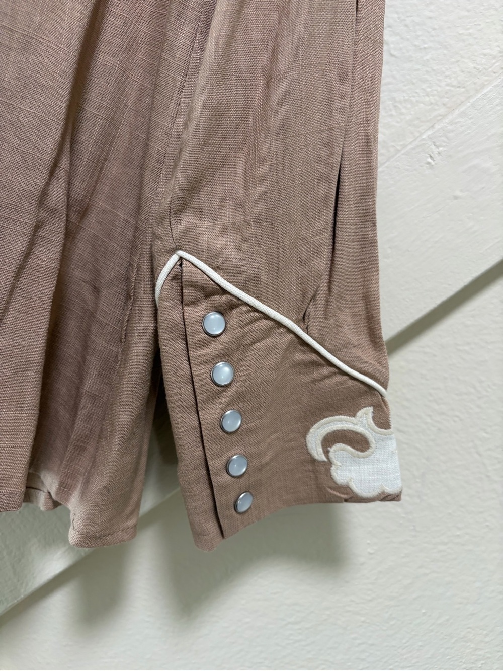 Lucky & Blessed Tan Western Snap Shirt with White/Cream Embroidery - Picture 8 of 11